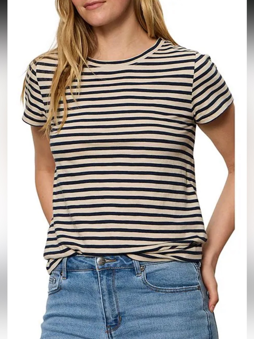 NWT🌷Sanctuary Cream & Navy Striped Short-Sleeve Crewneck Tee